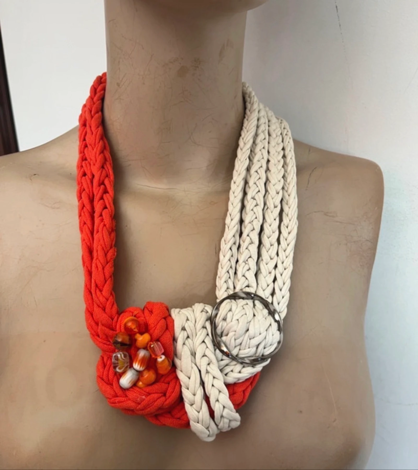   handmade beige and orange necklace